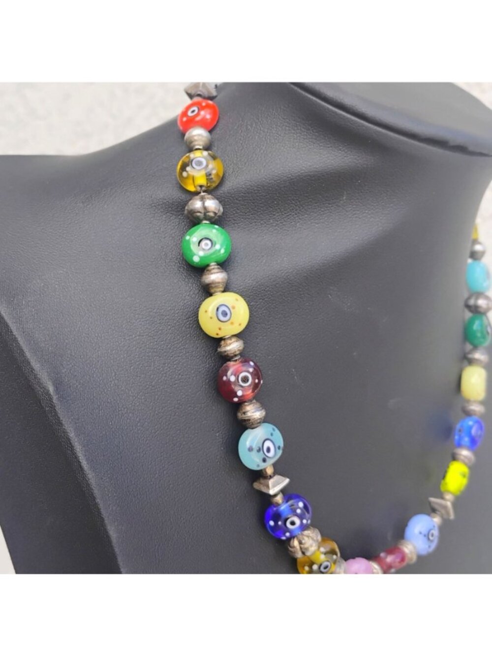 Handmade Italian Murano Glass Millefiori Bead Necklace All Seeing Eye 15" - Picture 4 of 10